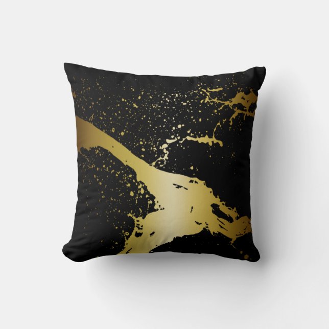 Grunge Splash Paint Splatter | black gold Cushion (Front)