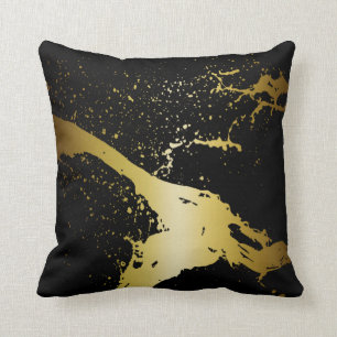 Grunge Splash Paint Splatter   black gold Cushion
