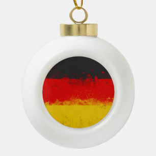 Grunge Splatter Painted Flag of Germany Ceramic Ball Christmas Ornament