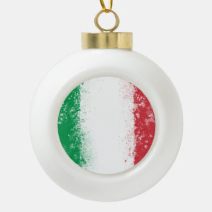 Grunge Splatter Painted Flag of Italy Ceramic Ball Christmas Ornament