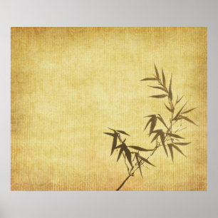 Grunge Stained Bamboo Paper Background Poster