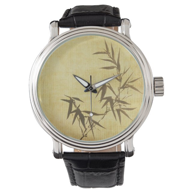 Grunge Stained Bamboo Paper Background Watch (Front)