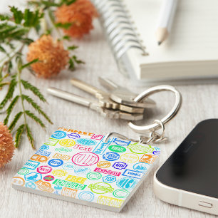 Grunge Stamp Collection Colourful Retro Text Key Ring
