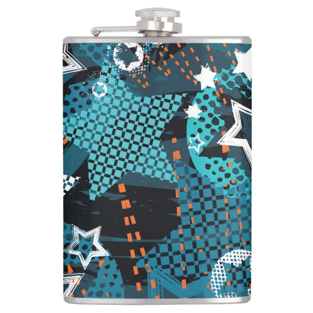 Grunge star pattern, playful children's design. hip flask (Front)