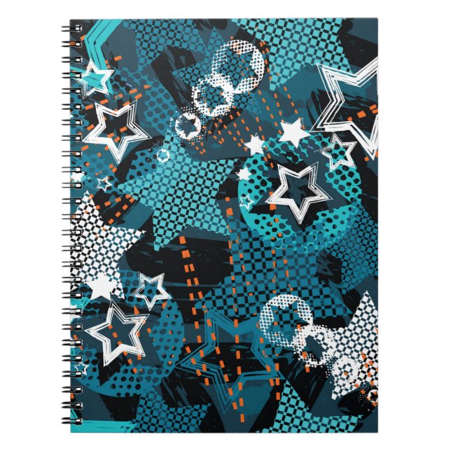 Grunge star pattern, playful children's design. notebook (Front)