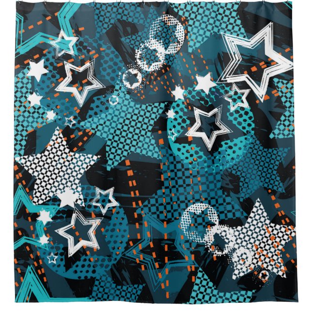 Grunge star pattern, playful children's design. shower curtain (Front)