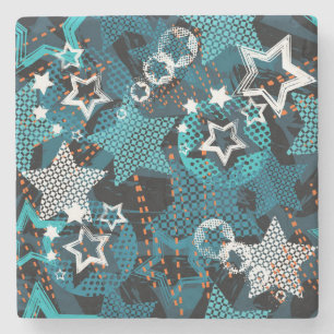 Grunge star pattern, playful children's design. stone coaster