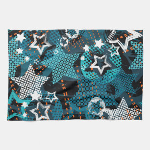 Grunge star pattern, playful children's design. tea towel