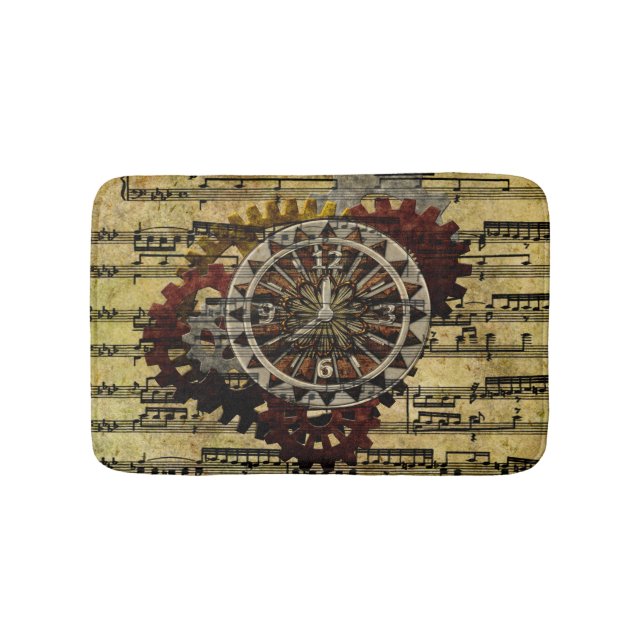 Grunge Steampunk Clocks and Gears Bath Mat (Front)