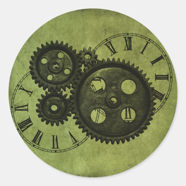 Grunge Steampunk Clocks and Gears Classic Round Sticker (Front)