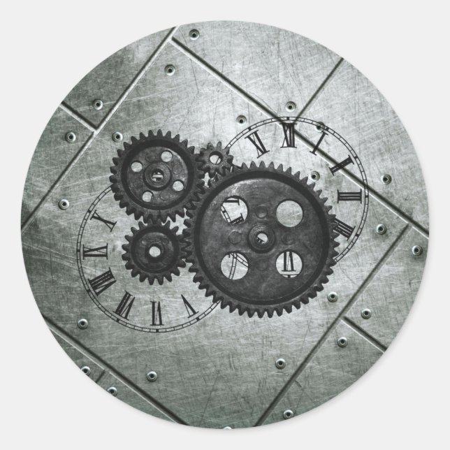 Grunge Steampunk Clocks and Gears Classic Round Sticker (Front)