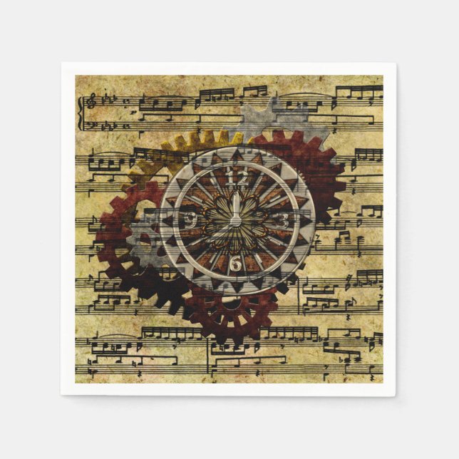 Grunge Steampunk Clocks and Gears Napkin (Front)