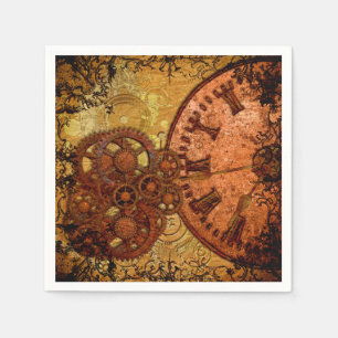 Grunge Steampunk Gear and Clock Napkin