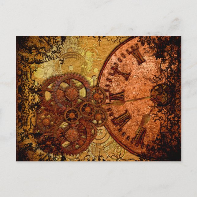 Grunge Steampunk Gear and Clock Postcard (Front)