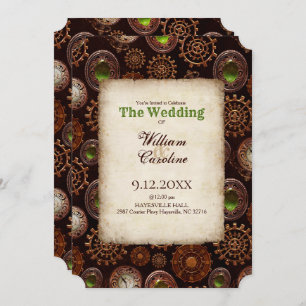 Grunge Steampunk Gears and Clock Vintage Wedding I Invitation