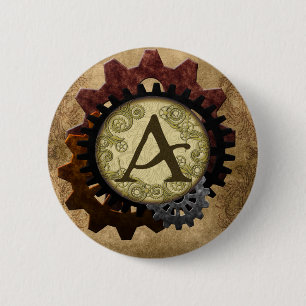 Grunge Steampunk Gears Monogram Letter A 6 Cm Round Badge