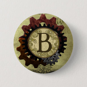 Grunge Steampunk Gears Monogram Letter B 6 Cm Round Badge
