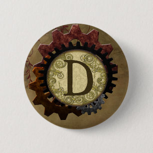 Grunge Steampunk Gears Monogram Letter D 6 Cm Round Badge