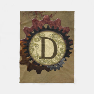 Grunge Steampunk Gears Monogram Letter D Fleece Blanket