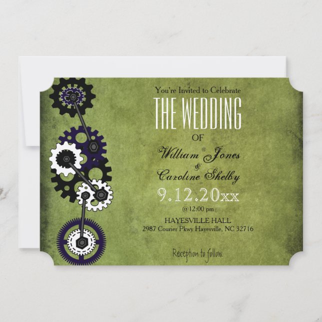 Grunge Steampunk Gears Wedding Invitation (Front)