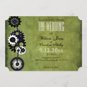 Grunge Steampunk Gears Wedding Invitation