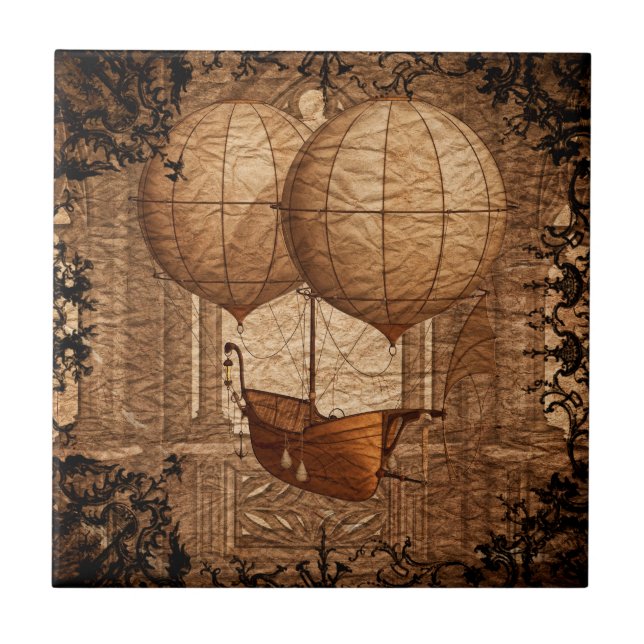 Grunge Steampunk Victorian Airship Tile (Front)