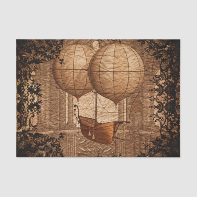Grunge Steampunk Victorian Airship Tissue Paper (Front)