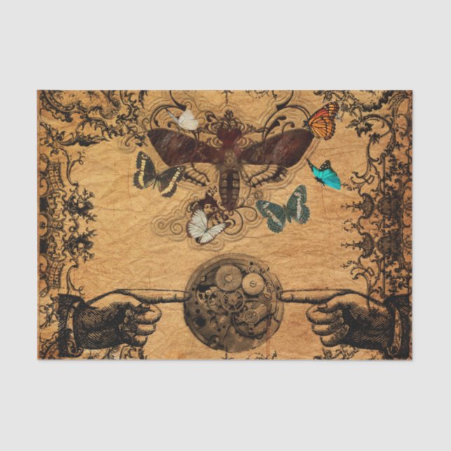 Grunge Steampunk Victorian Butterfly Tissue Paper (Front)