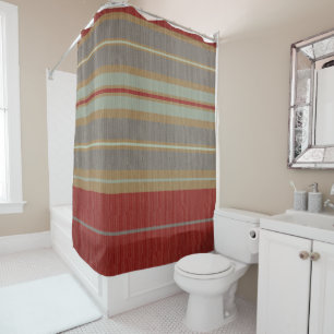 Grunge Stripe Modern Red Caramel Green White Shower Curtain