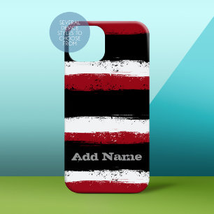 Grunge Stripes and Name - black red white iPhone 16 Case