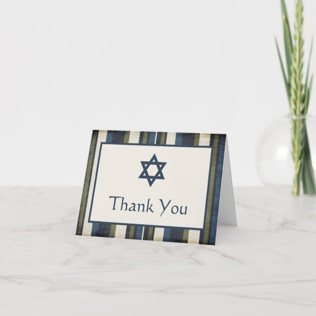 Grunge Stripes Bar Mitzvah Thank You Card (Front)