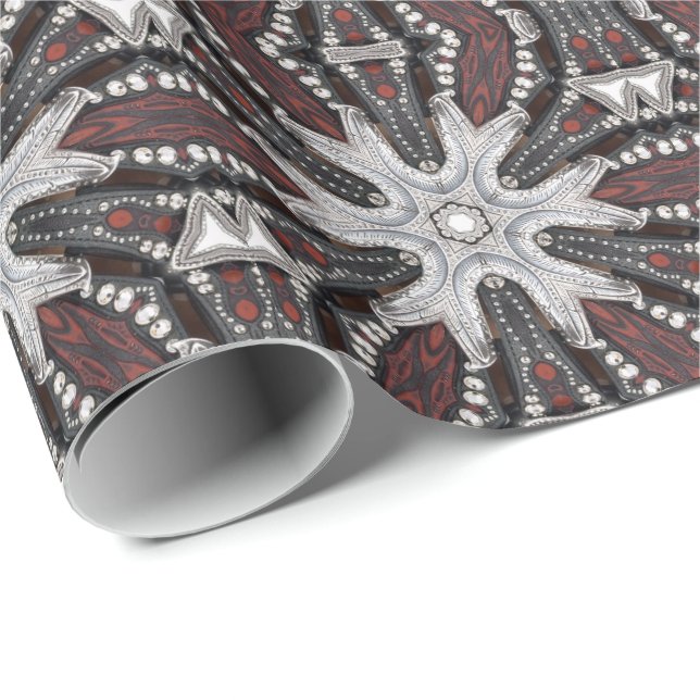 Grunge Studded Black Leather Punk Rock Wrapping Paper (Roll Corner)