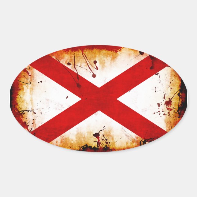 Grunge Style Alabama Flag Oval Sticker (Front)