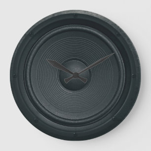 Grunge style, audio speaker background large clock