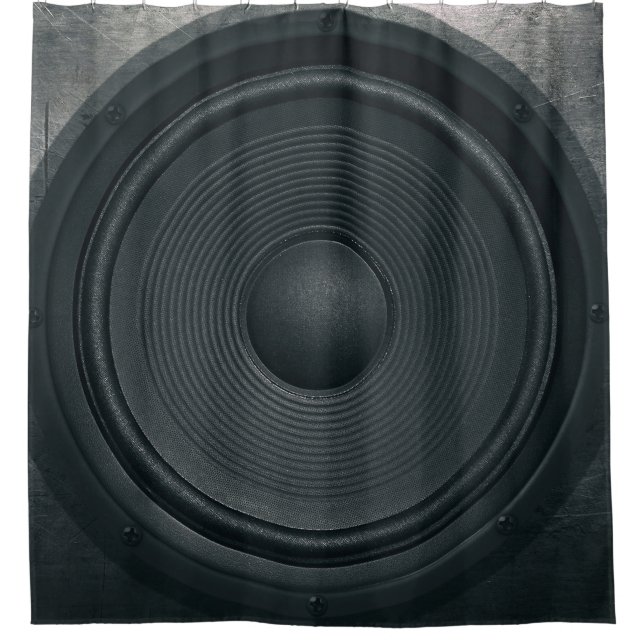 Grunge style, audio speaker background shower curtain (Front)