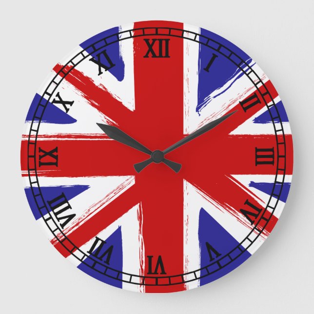 Grunge Style British Flag Large Clock (Front)