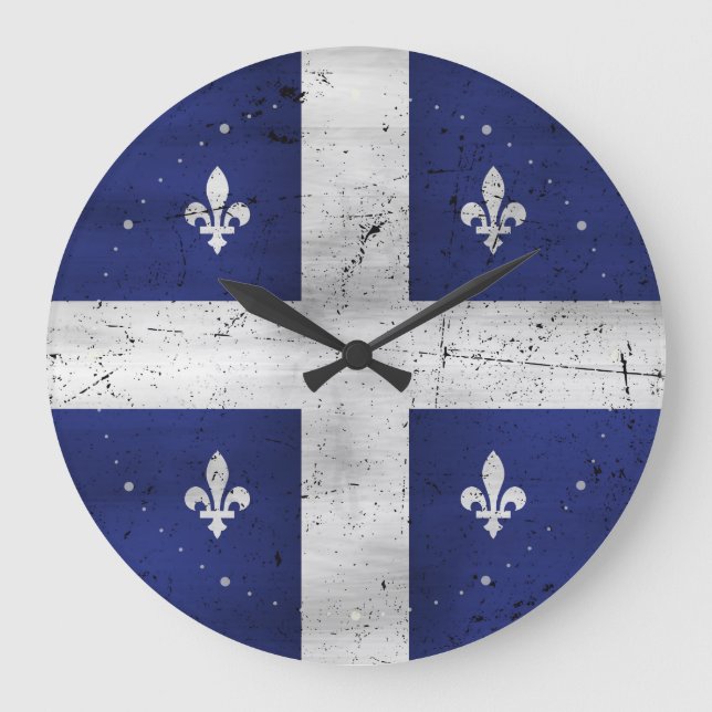 Grunge-style eroded Quebec flag Large Clock (Front)