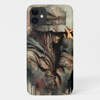 Grunge Style Girl Illustration iPhone 11 Case