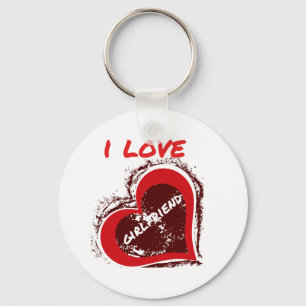 Grunge Style I Love My Girlfriend Heart Design Key Ring