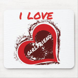 Grunge Style I Love My Girlfriend Heart Design Mouse Mat
