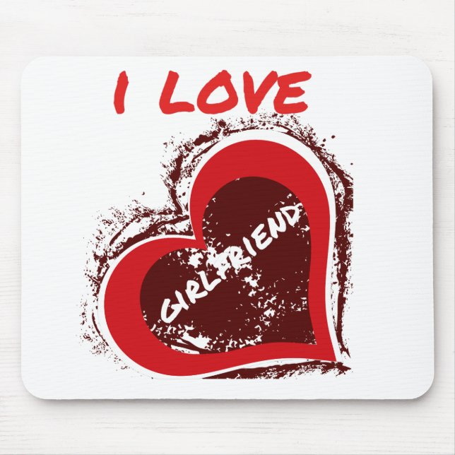 Grunge Style I Love My Girlfriend Heart Design Mouse Mat (Front)