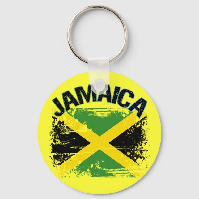 Grunge Style Jamaica Flag Design Key Ring (Front)