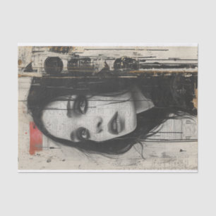 Grunge-Style Monochromatic Portrait Tissue Paper