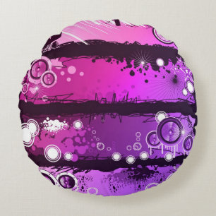 Grunge Style Music Banner 3 Round Cushion
