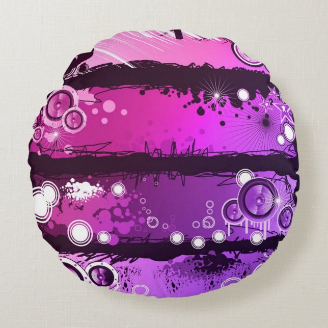 Grunge Style Music Banner 3 Round Cushion (Front)