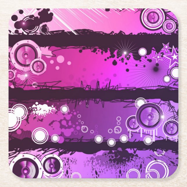 Grunge Style Music Banner 3 Square Paper Coaster (Front)