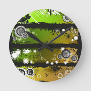 Grunge Style Music Banner Round Clock