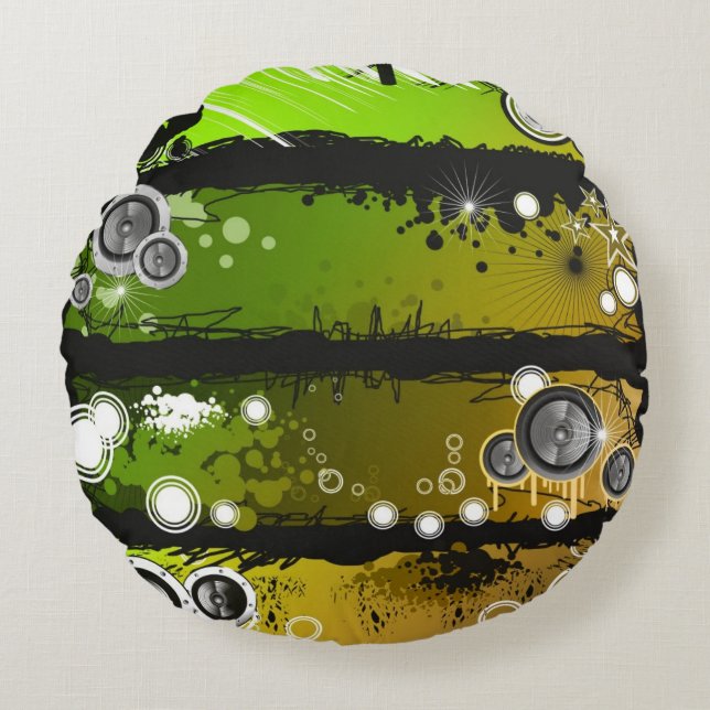 Grunge Style Music Banner Round Cushion (Front)