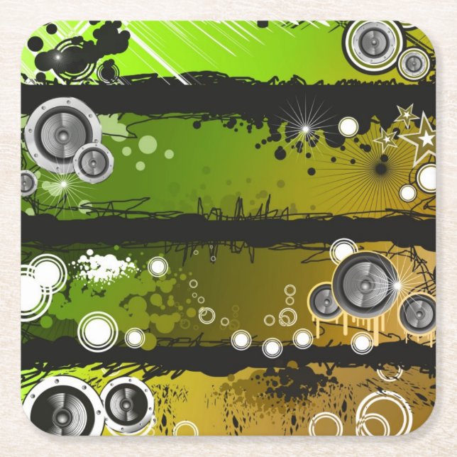 Grunge Style Music Banner Square Paper Coaster (Front)