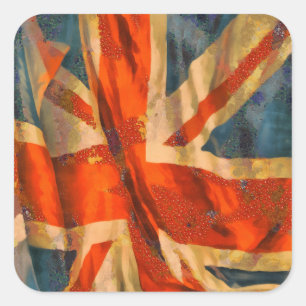 Grunge Style Union Jack British Flag Waving Square Sticker